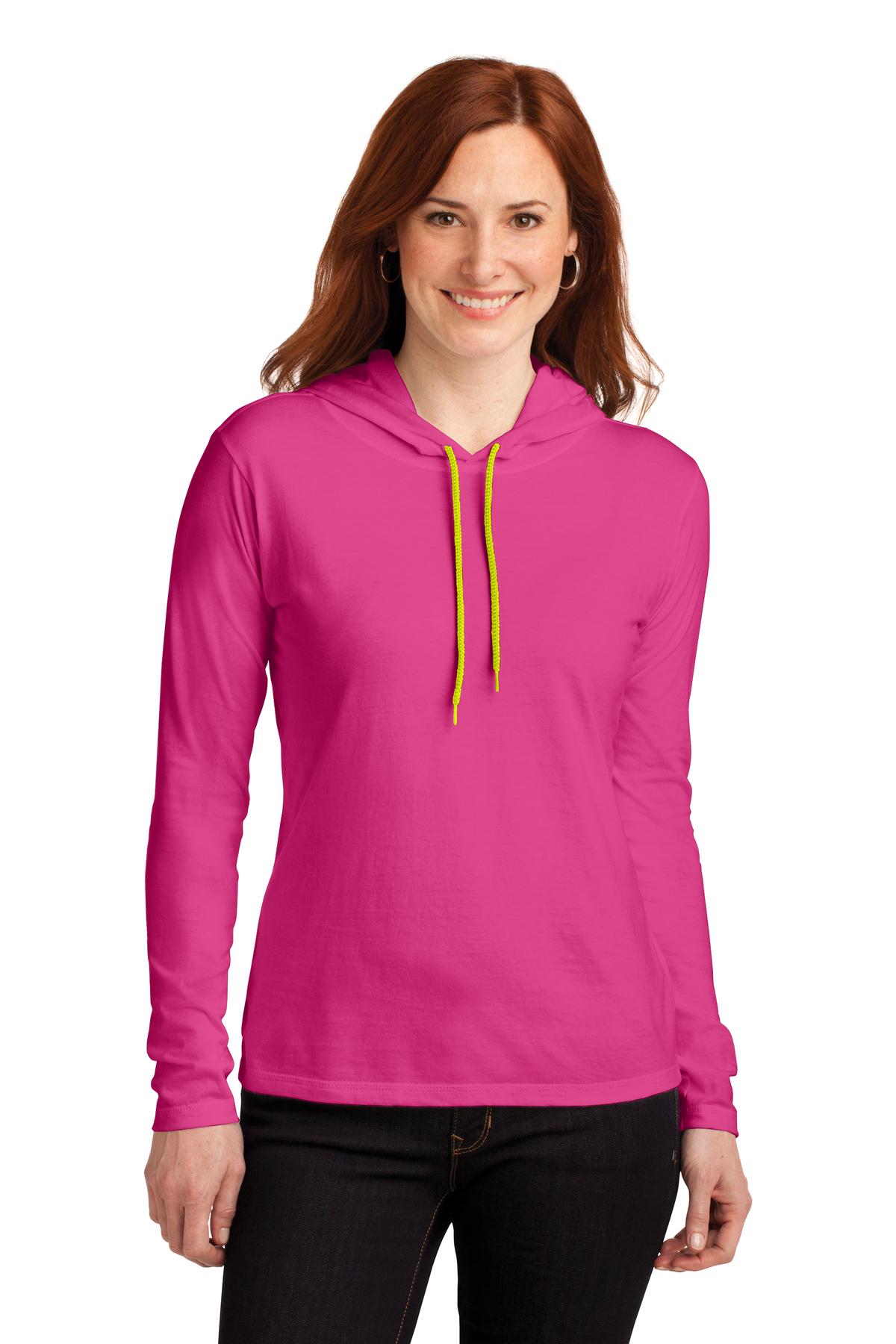 Gildan® Ladies 100% Combed Ring Spun Cotton Long Sleeve Hooded T-Shirt. 887L