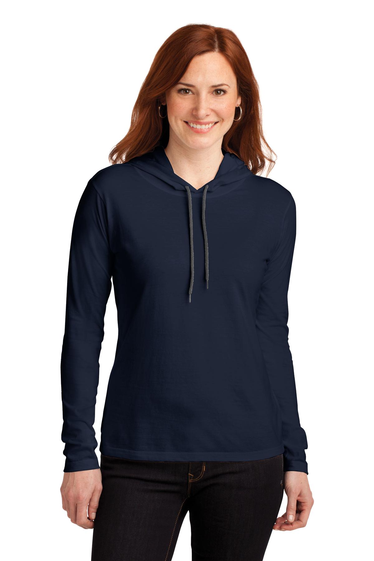 Gildan® Ladies 100% Combed Ring Spun Cotton Long Sleeve Hooded T-Shirt. 887L
