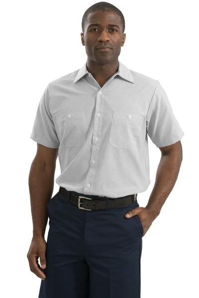 Red Kap® Long Size, Short Sleeve Striped Industrial Work Shirt. CS20LONG