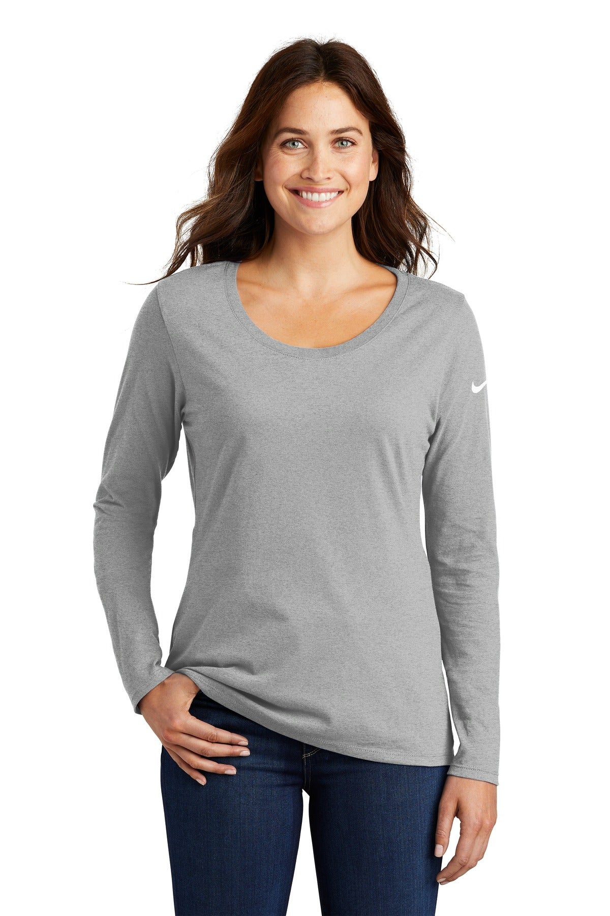 Nike Ladies Core Cotton Long Sleeve Scoop Neck Tee. NKBQ5235
