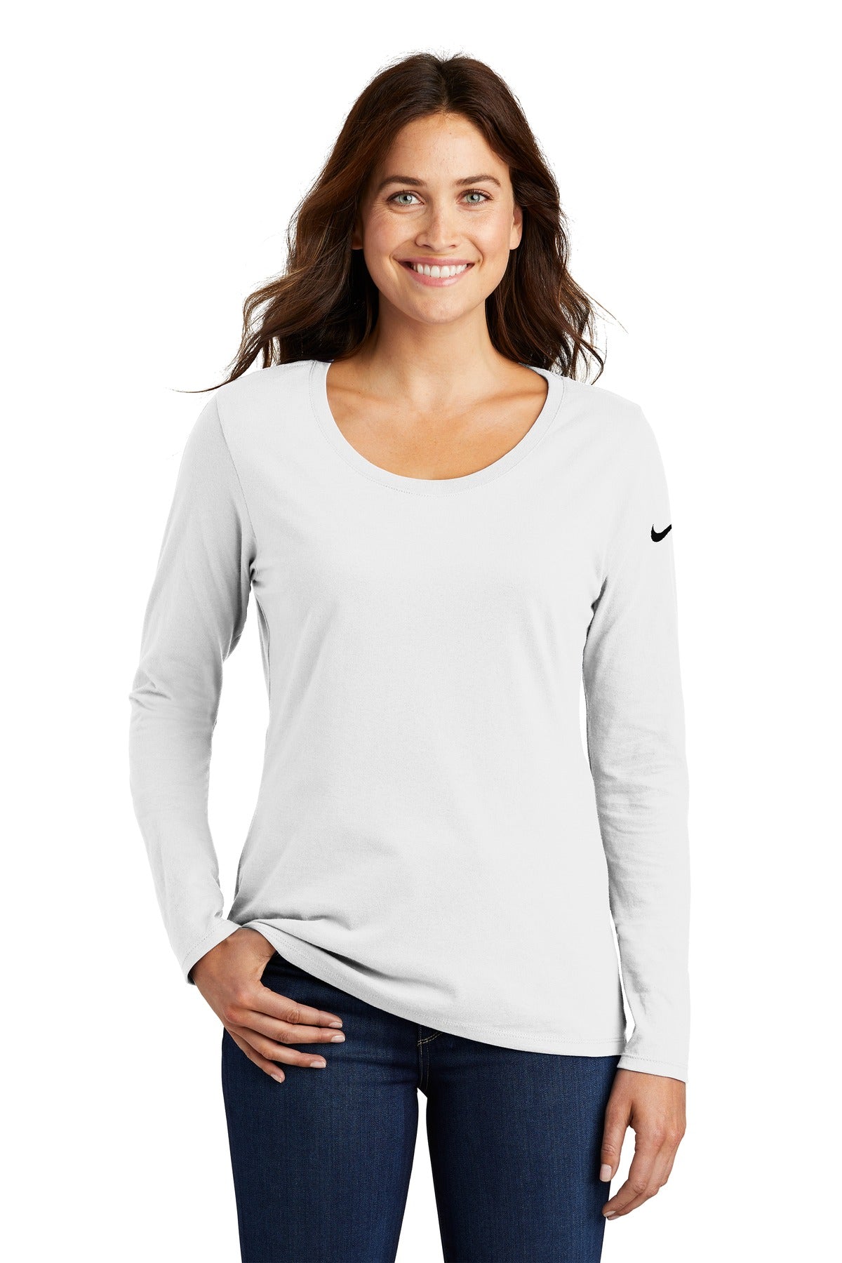 Nike Ladies Core Cotton Long Sleeve Scoop Neck Tee. NKBQ5235