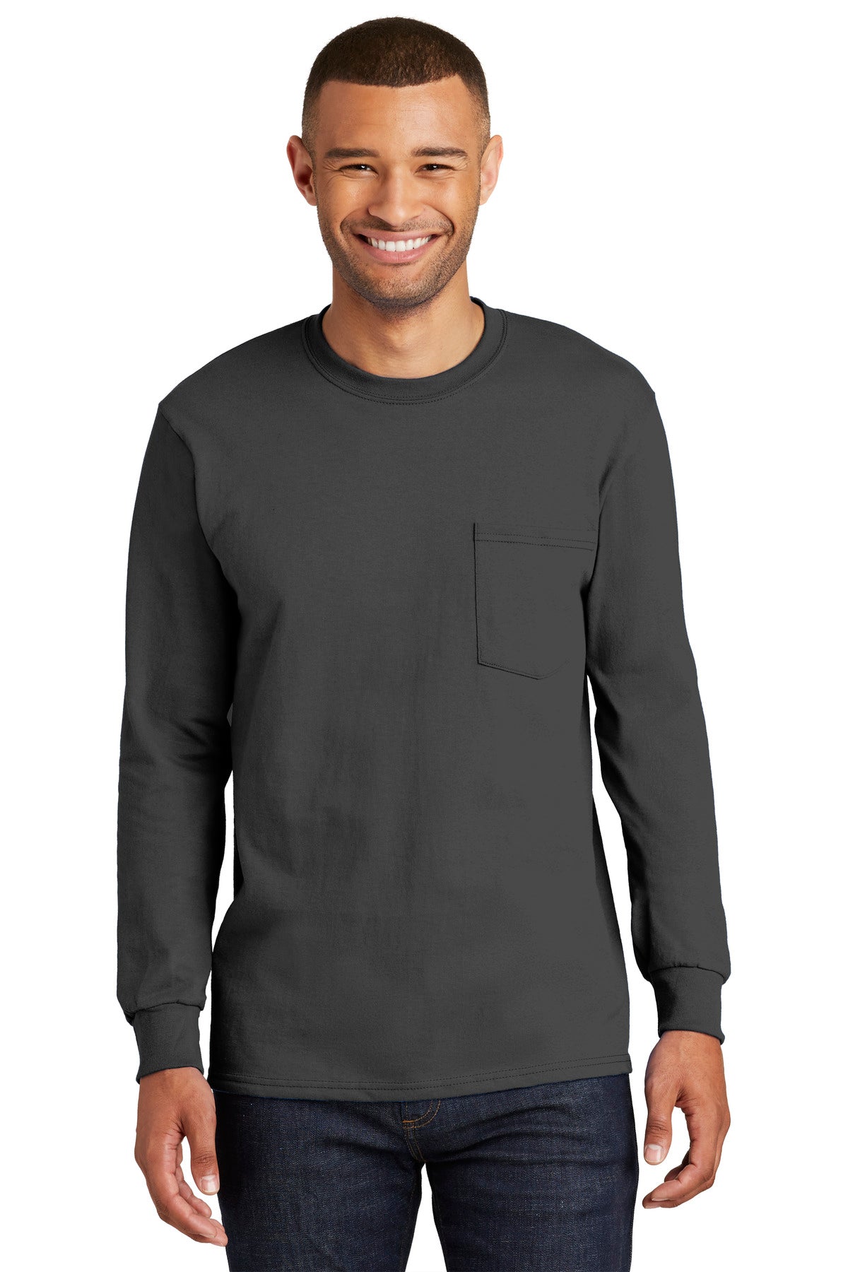 Port & Company® Tall Long Sleeve Essential Pocket Tee. PC61LSPT